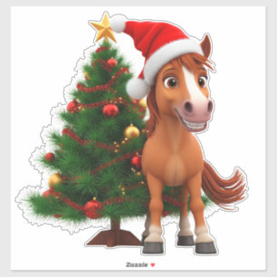 Sticker Poney de dessin animé festif avec un chapeau de Pè