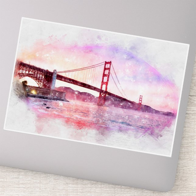 Sticker Pont Golden Gate au coucher du soleil Pastel à San (Sunset Golden Gate Bridge Pastel in San Francisco. Sticker)