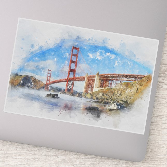 Sticker Pont Golden Gate pastel à San Francisco (Golden Gate Bridge pastel in San Francisco. Sticker)
