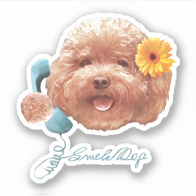 Sticker Poodle de jouet avec Fleur et Illustration télépho (Devant)