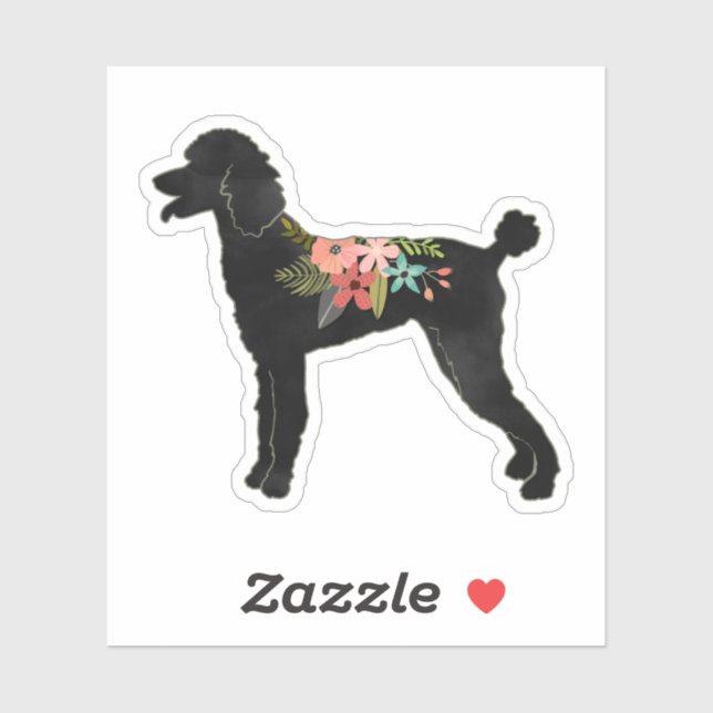 Sticker Poodle Dog Breed Boho Floral Silhouette (Feuille)