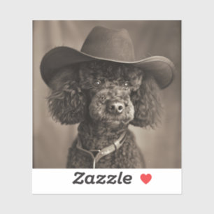 Sticker Poodle noir habillé en costume d'Halloween Cowboy
