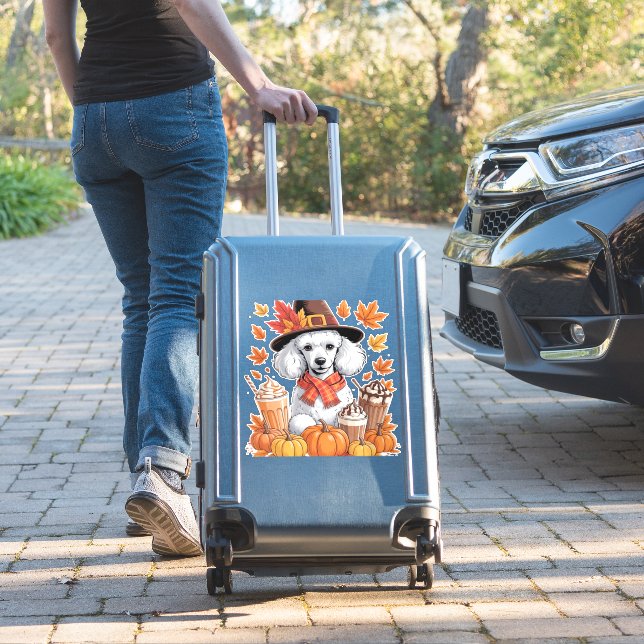 Sticker Poodle Thanksgiving Boissons Café Automne Feuilles (Valise Insitu)