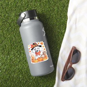 Sticker Poodle Thanksgiving Boissons Café Automne Feuilles