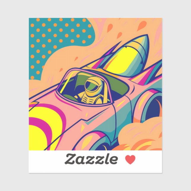 Sticker Pop Art Astronaut Driving Rocket Car (Feuille)