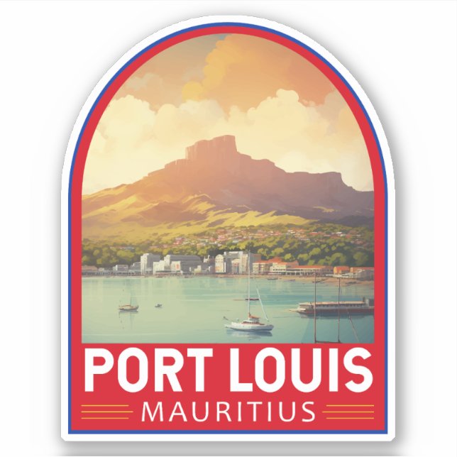 Sticker Port Louis Maurice Travel Art Vintage (Devant)