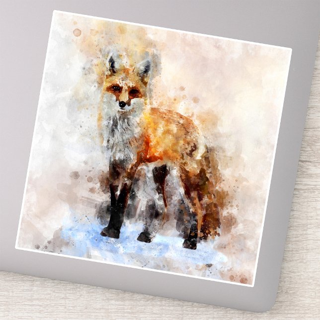 Sticker Portrait aquarellé du renard roux 02 (Red Fox Watercolor Portrait 02. Sticker)
