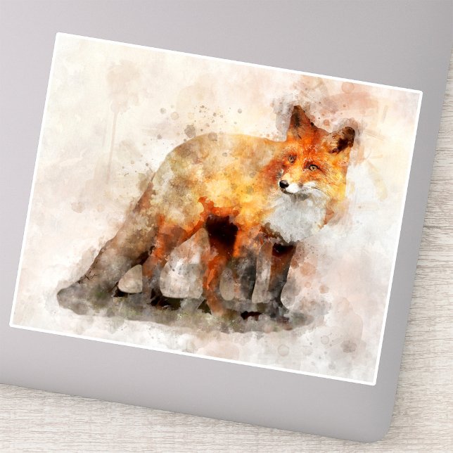 Sticker Portrait aquarellé du renard roux 04 (Red Fox Watercolor Portrait 04. Sticker)
