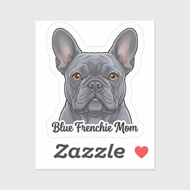 Sticker Portrait de Bouledogue Français Bleu Design de Fre (Feuille)