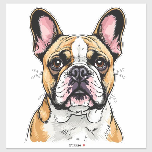 Sticker Portrait de Bouledogue Français Coloré (Feuille)