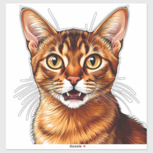 Sticker Portrait de chat abyssin tabby orange en gros plan