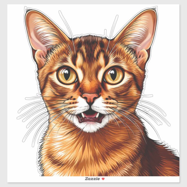 Sticker Portrait de chat abyssin tabby orange en gros plan (Feuille)