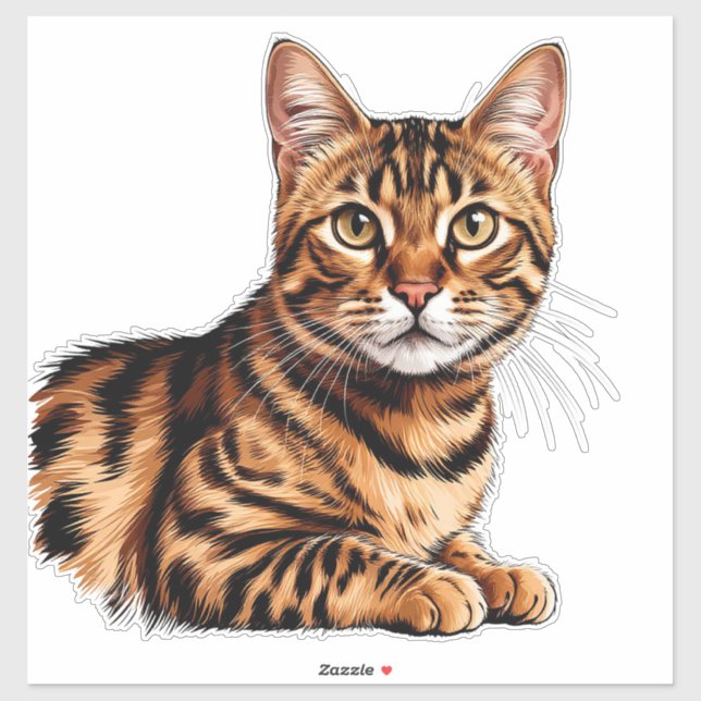 Sticker Portrait de chat : Tabby rayé aux yeux dorés (Feuille)
