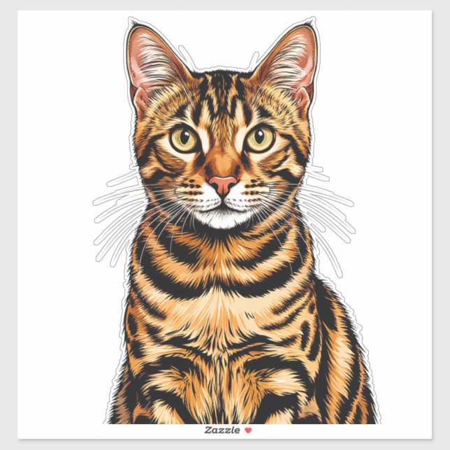 Sticker Portrait de chat : tabby rayé aux yeux dorés (Feuille)