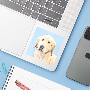 Sticker Portrait de chien Golden Retriever, peinture origi