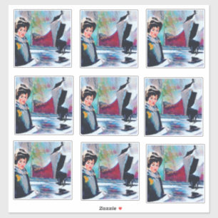 Sticker Portrait de femme vintage avec Arrière - plan Abst