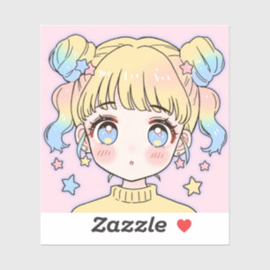 Sticker Portrait de fille étoile pastel Kawaii