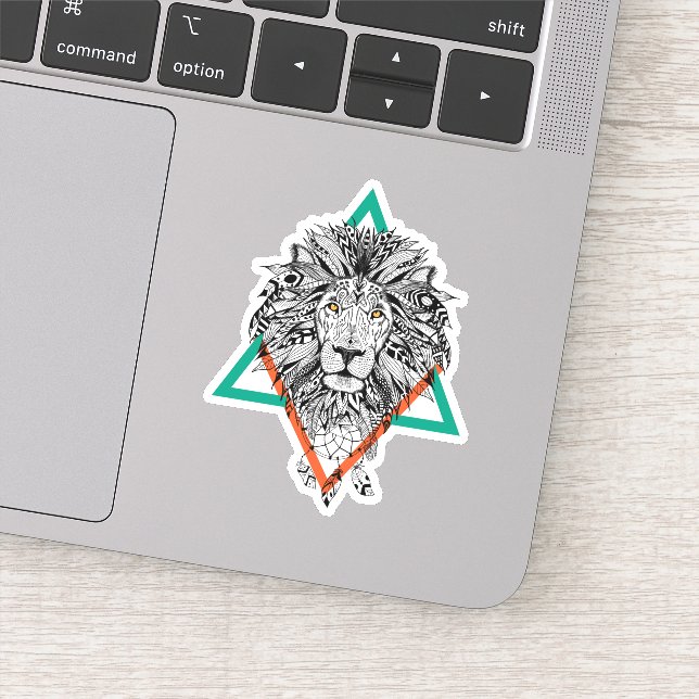 Sticker Portrait de lion géométrique Aztec (Détail)