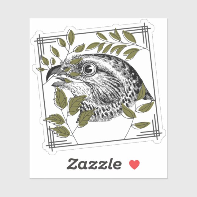 Sticker Portrait de rapace et feuilles d'olive - Art botan (Feuille)