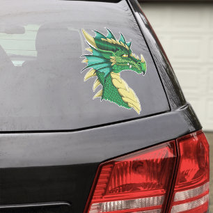 Sticker Portrait de tête de dragon vert émeraude Fantastiq