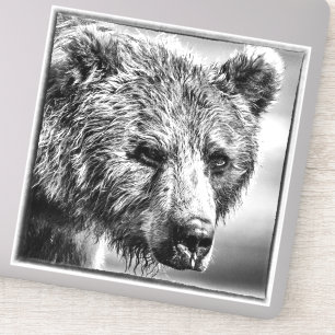 Sticker Portrait d'ours grizzli