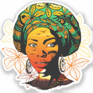 Sticker Portrait féminin africain avec coucher de soleil