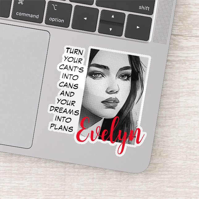 Sticker Portrait monochrome Pop Art Nom Inspirant (Détail)