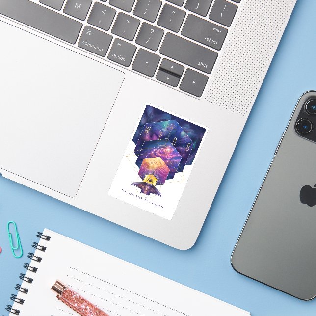 Sticker Poster du télescope spatial James Webb. (Ordinateur portable avec iPhone)