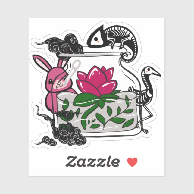 Sticker Pot à Mystère avec Caméléon Squelette (Feuille)