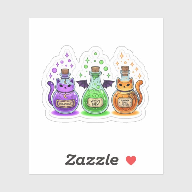 Sticker Potions Meowgical - Jolies Bouteilles En Forme De  (Feuille)