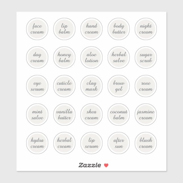 Sticker Pots cosmétiques personnalisables blancs de 1,14"  (Feuille)