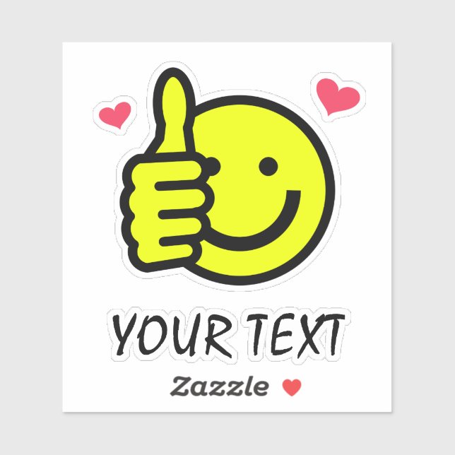 Sticker Pouce vers le haut Smile Face Texte personnalisé (Feuille)