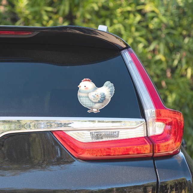 Sticker Poule de Cottage en Vichy Bleu (Côté voiture)
