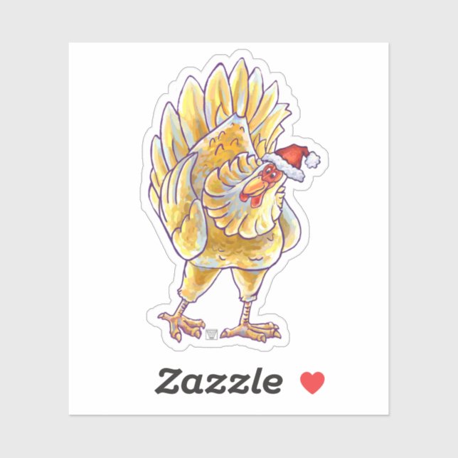 Sticker Poulet de fête dans un chapeau de Père Noël (Feuille)