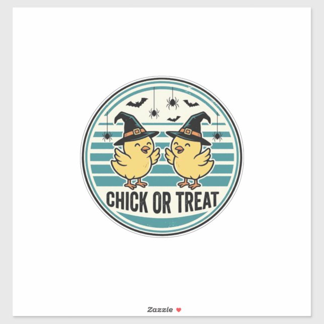 Sticker Poulet de Halloween ou Traitement Poulets Vintage  (Feuille)