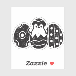 Sticker Poulet et Oeufs De Bébé Légèrement Noir Pour Pâque