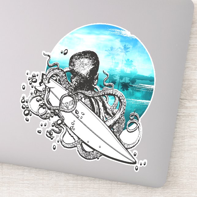 Sticker Poulpe de surf d'été île océan (Détail)