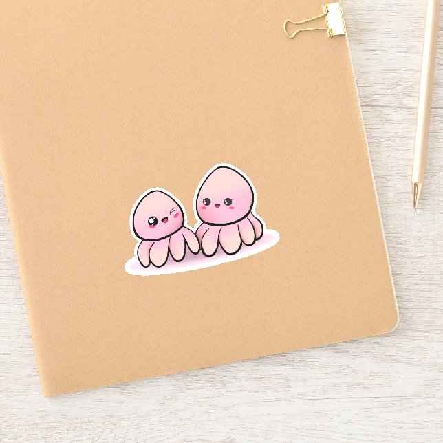 Sticker poulpe kawaii mère et enfant (Carnet)
