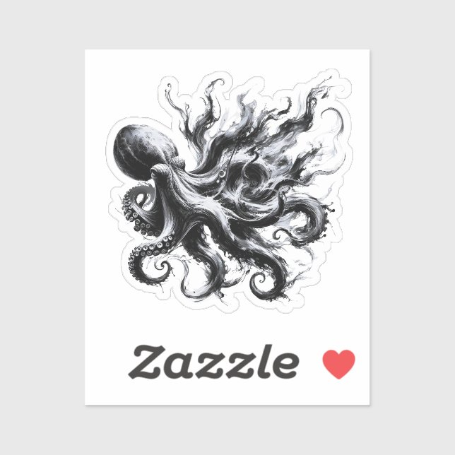 Sticker Poulpe Kraken Fluide Encre Abstraite (Feuille)