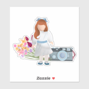 Sticker Poupée, fleurs, et caméra
