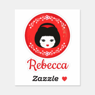 Sticker Poupée japonaise de fille dans la conception rouge
