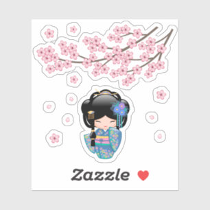Sticker Poupée Keiko Kokeshi - Cute Japonaise Geisha Girl