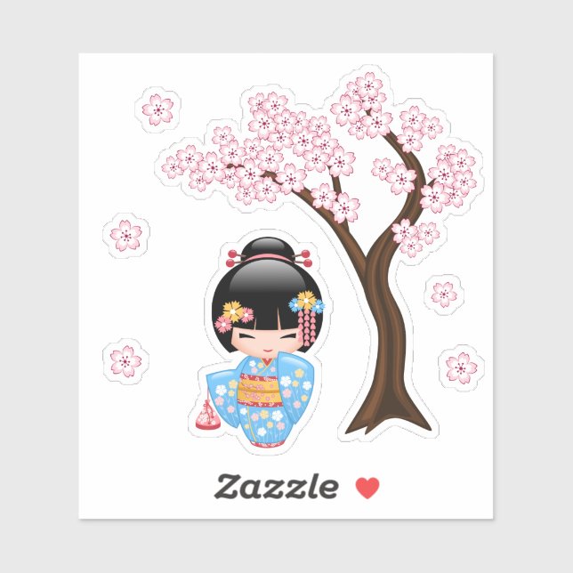 Sticker Poupée Maiko Kokeshi - Cute Japonaise Geisha Girl (Feuille)