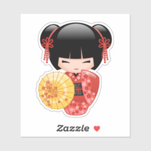 Sticker Poupée rouge Sakura Kokeshi - Geisha japonais