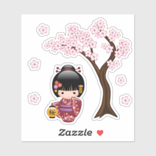 Sticker Poupée Sakura Kokeshi - Cute Geisha Girl