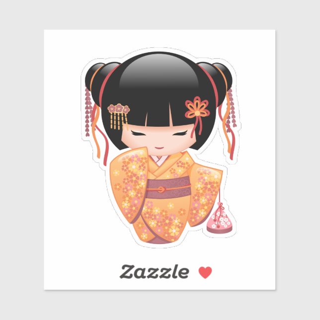 Sticker Poupée Ume Kokeshi - Japonaise Pêche Geisha Girl (Feuille)