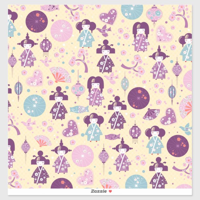 Sticker Poupées japonaises - motif Kokeshi (Feuille)
