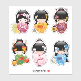 Sticker Poupées Kokeshi Set 1 - Japonaise Kimono Geisha Gi
