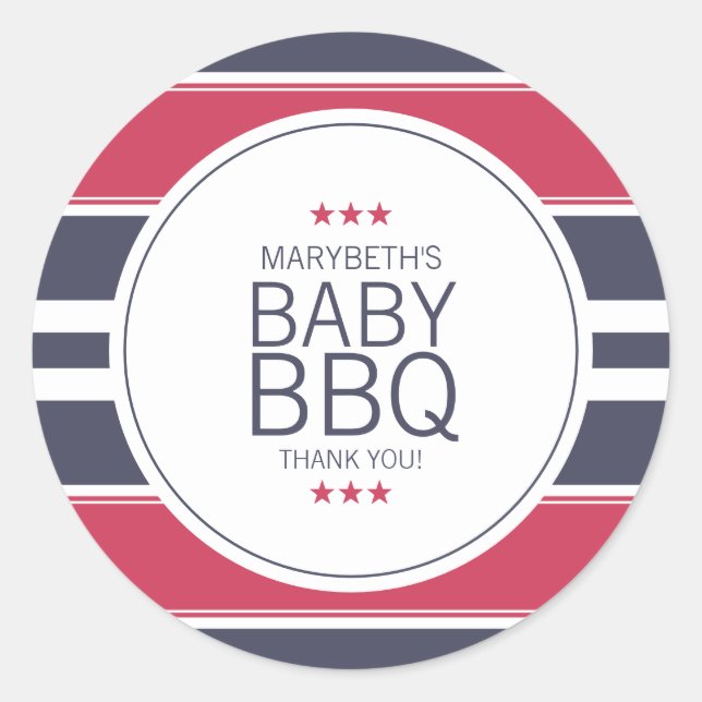 Sticker pour Baby shower BBQ rouge, blanc et bleu  (Devant)