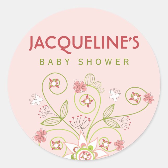 Sticker pour Baby shower fille en fleurs roses Whi (Devant)
